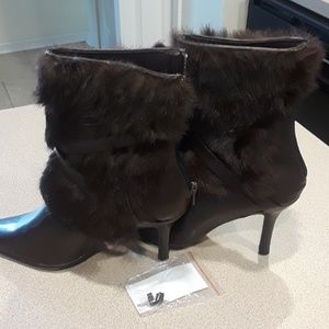 Brown leather with fur ankle boots